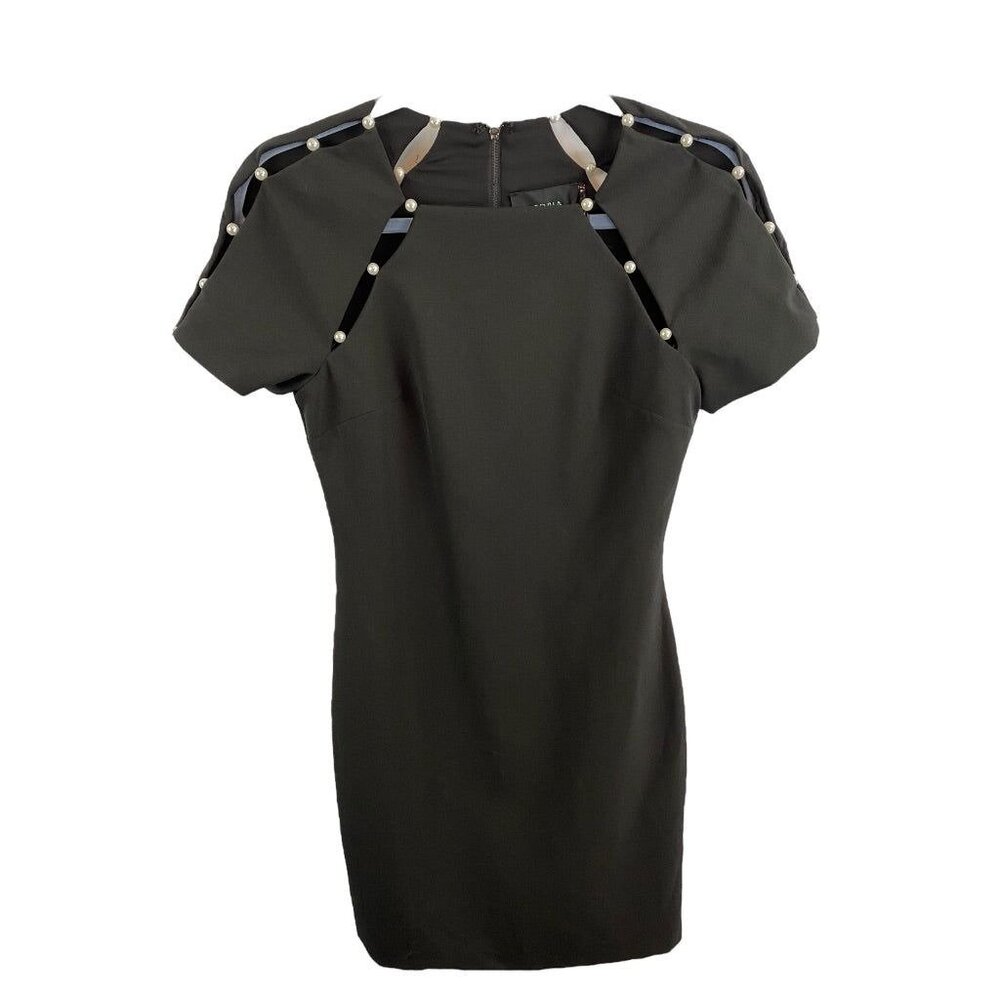 Small Storia New Little Black Dress Cut Outs Faux Pearl Detail Sheath Short Slee